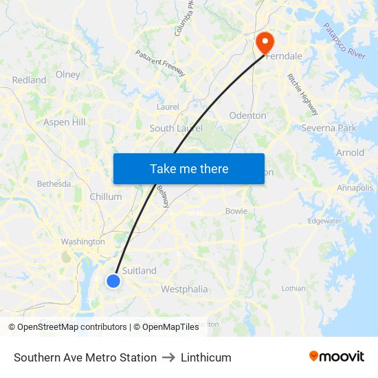 Southern Ave Metro Station to Linthicum map