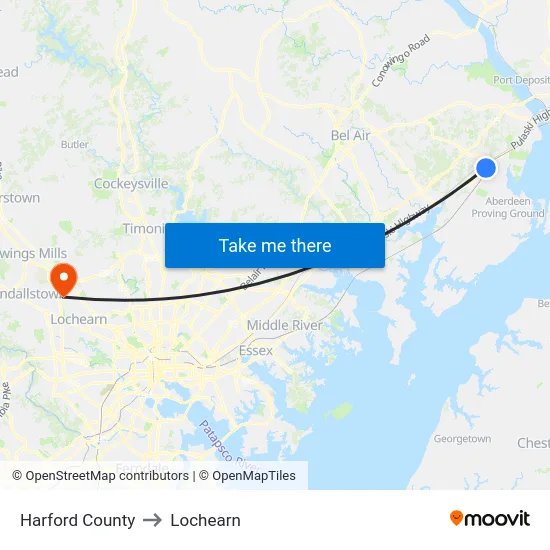Harford County to Lochearn map