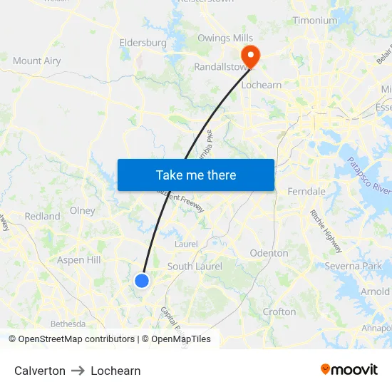 Calverton to Lochearn map