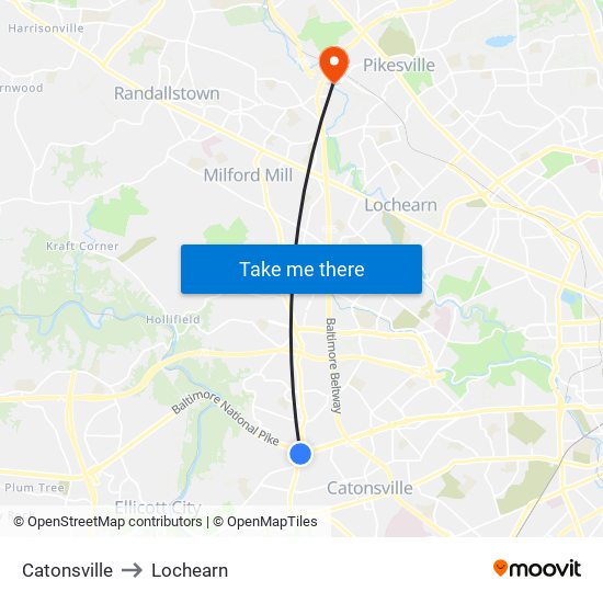 Catonsville to Lochearn map