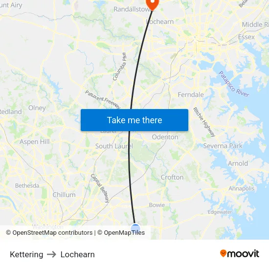 Kettering to Lochearn map
