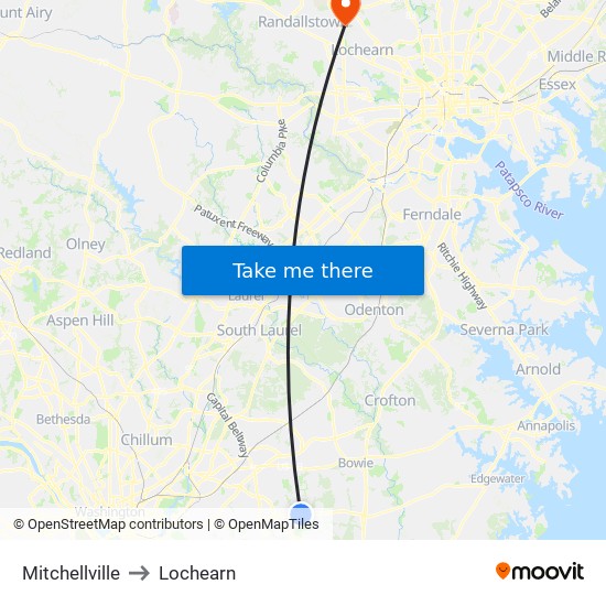 Mitchellville to Lochearn map