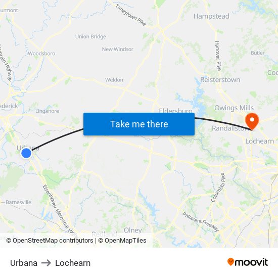 Urbana to Lochearn map