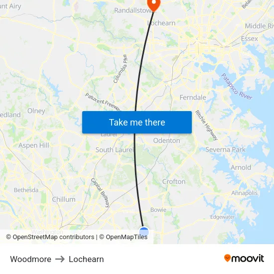 Woodmore to Lochearn map