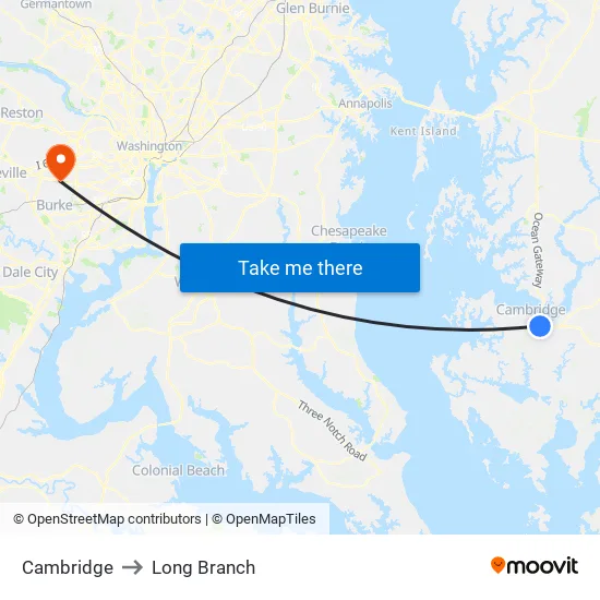 Cambridge to Long Branch map