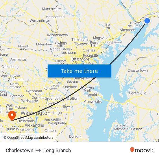 Charlestown to Long Branch map