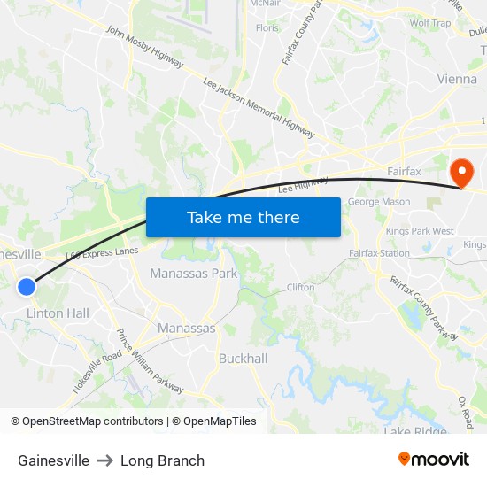 Gainesville to Long Branch map