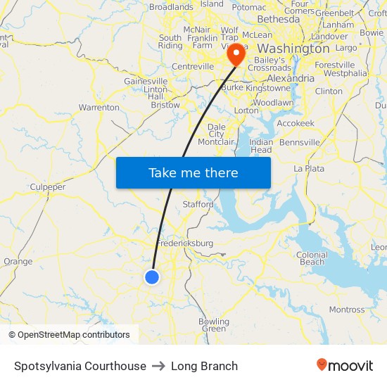 Spotsylvania Courthouse to Long Branch map