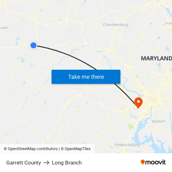 Garrett County to Long Branch map