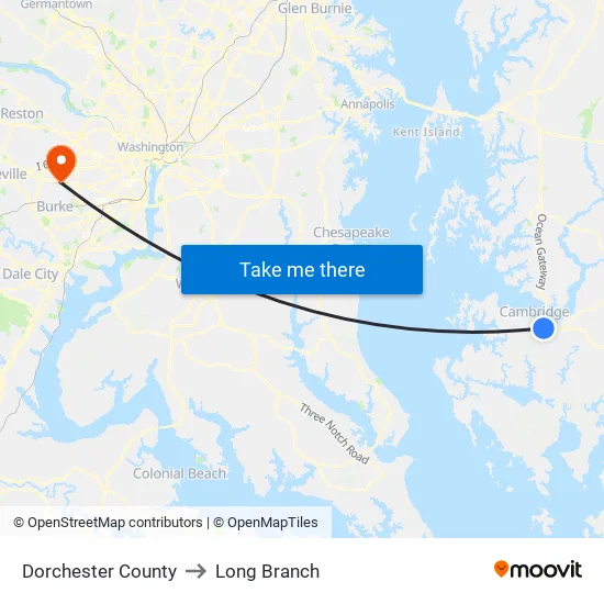 Dorchester County to Long Branch map