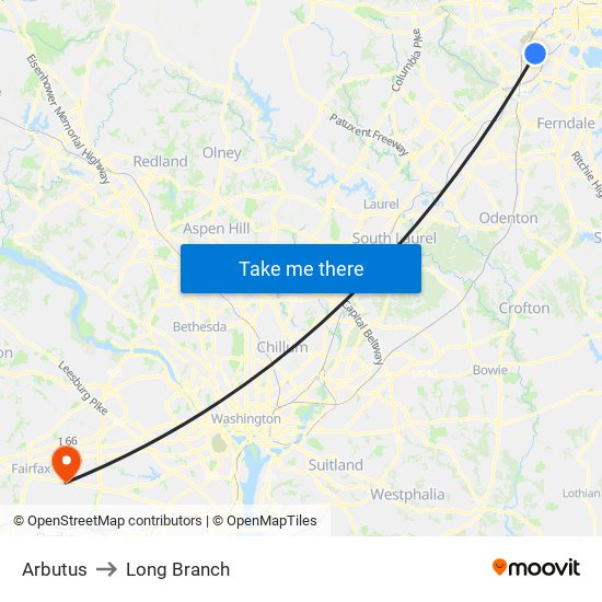 Arbutus to Long Branch map