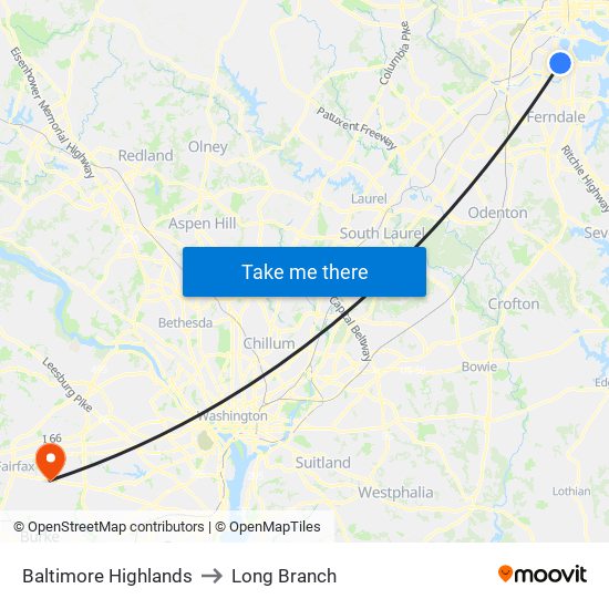 Baltimore Highlands to Long Branch map