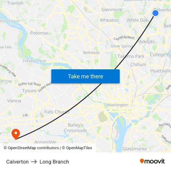 Calverton to Long Branch map