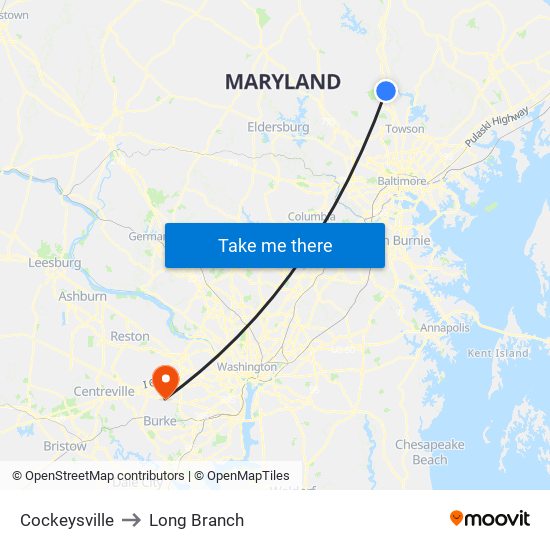 Cockeysville to Long Branch map