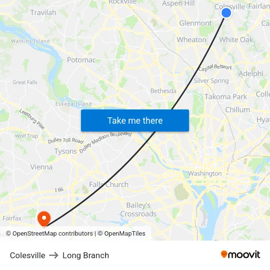 Colesville to Long Branch map