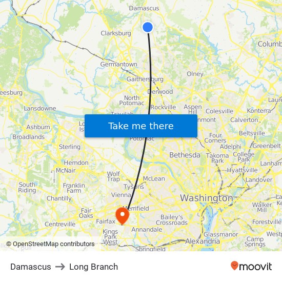 Damascus to Long Branch map