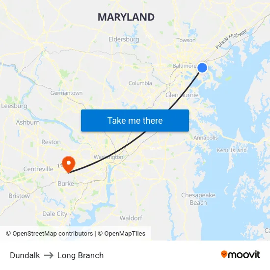 Dundalk to Long Branch map