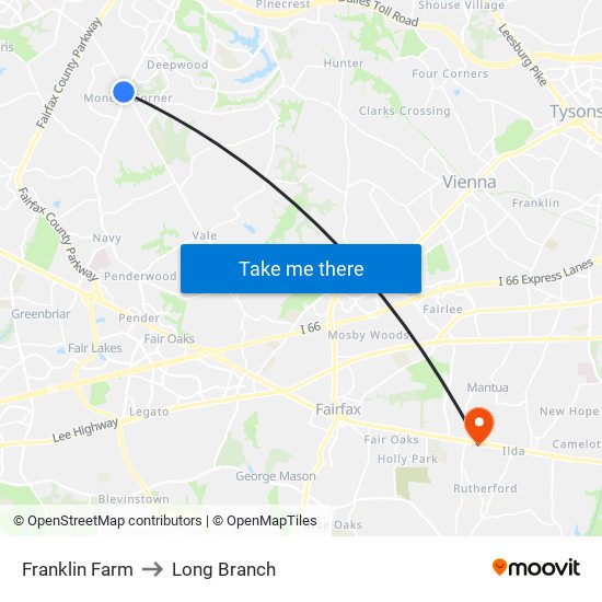 Franklin Farm to Long Branch map