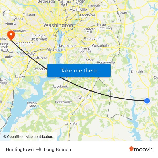 Huntingtown to Long Branch map