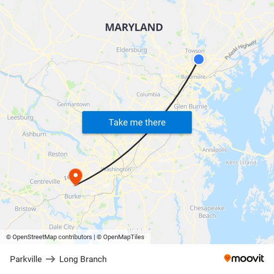 Parkville to Long Branch map