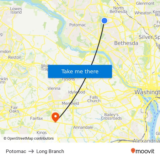 Potomac to Long Branch map