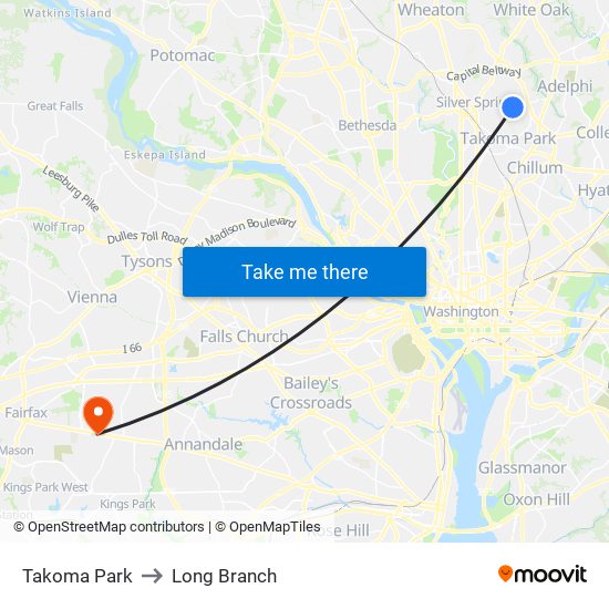 Takoma Park to Long Branch map