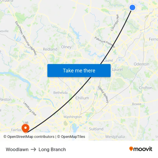 Woodlawn to Long Branch map