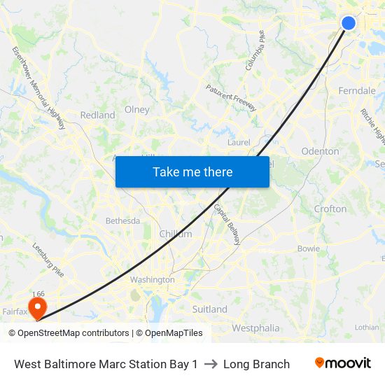 West Baltimore Marc Station Bay 1 to Long Branch map