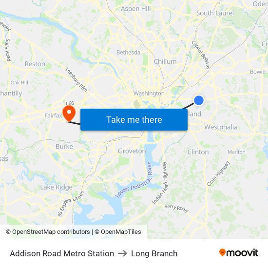 Addison Road Metro Station to Long Branch map