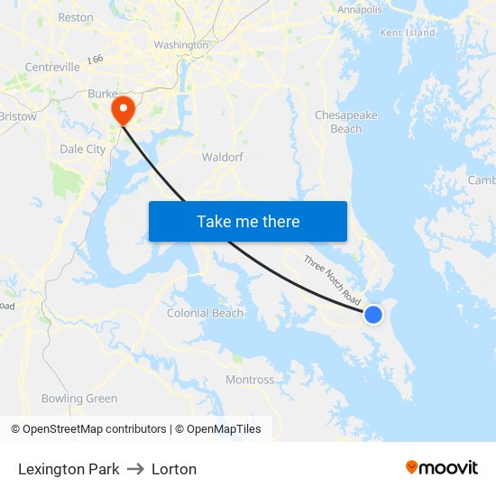 Lexington Park to Lorton map