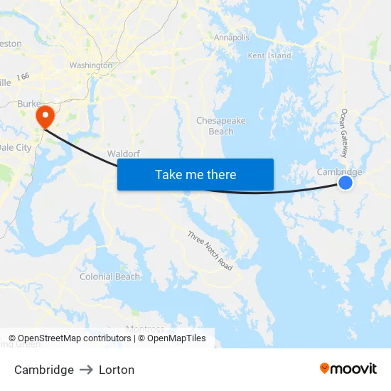 Cambridge to Lorton map