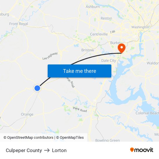 Culpeper County to Lorton map