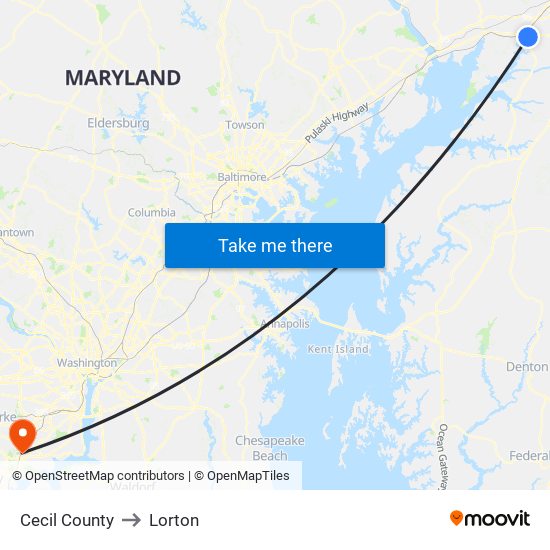 Cecil County to Lorton map