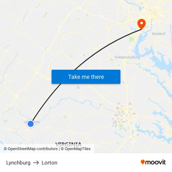 Lynchburg to Lorton map