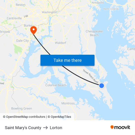 Saint Mary's County to Lorton map