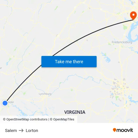 Salem to Lorton map