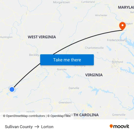 Sullivan County to Lorton map