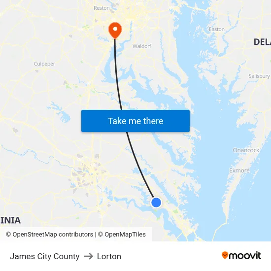 James City County to Lorton map