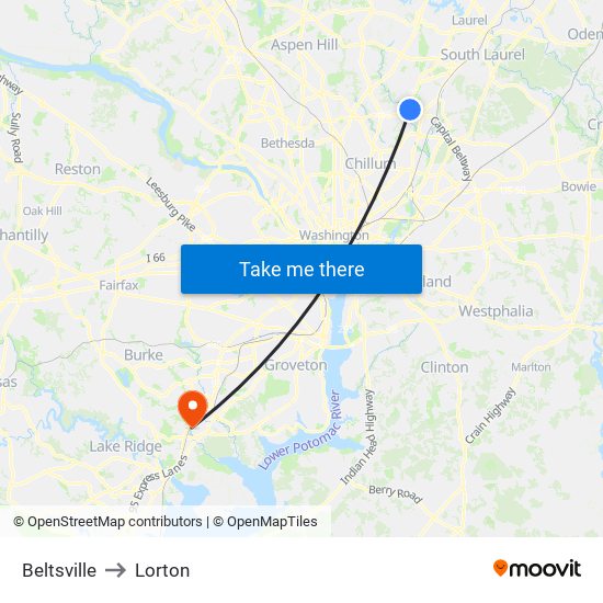 Beltsville to Lorton map