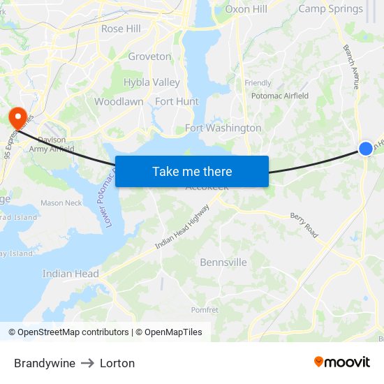 Brandywine to Lorton map