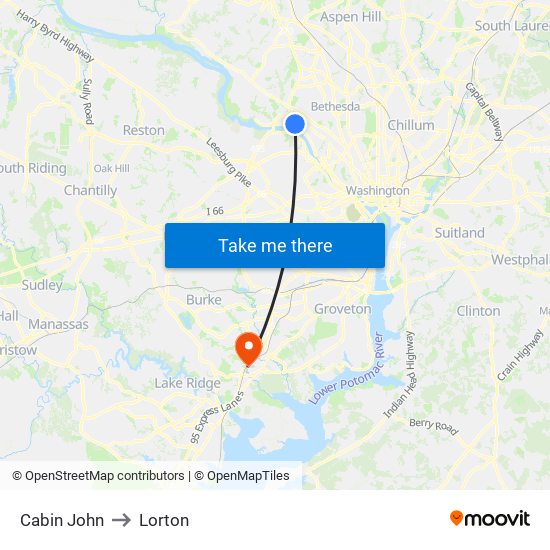 Cabin John to Lorton map