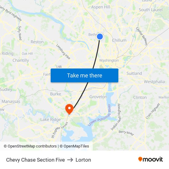 Chevy Chase Section Five to Lorton map