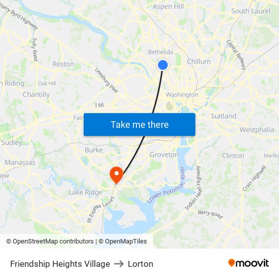 Friendship Heights Village to Lorton map