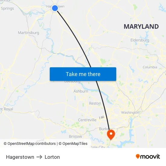 Hagerstown to Lorton map
