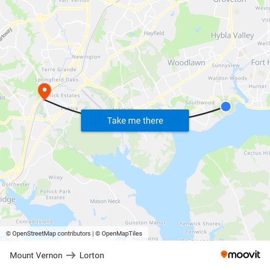 Mount Vernon to Lorton map