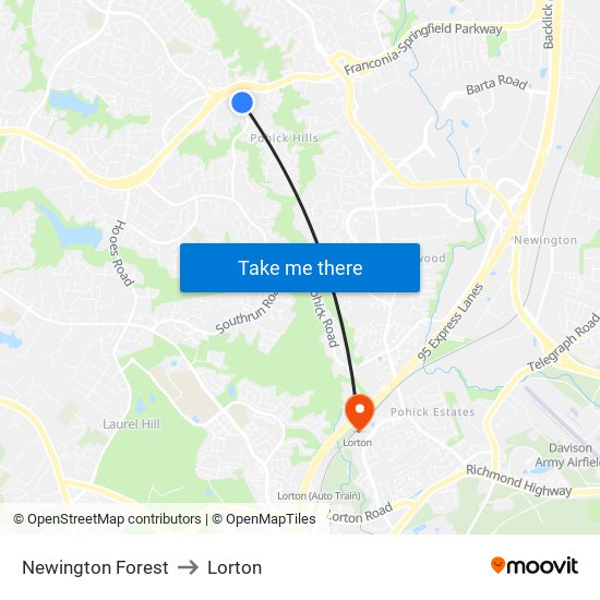 Newington Forest to Lorton map