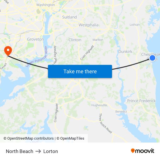 North Beach to Lorton map