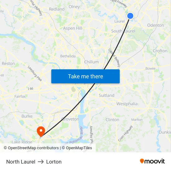 North Laurel to Lorton map