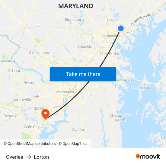 Overlea to Lorton map