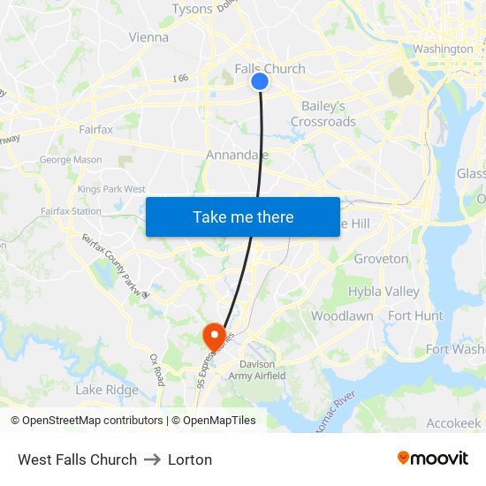 West Falls Church to Lorton map